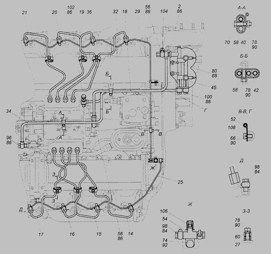 Схема топливных трубок камаз. Схема топливных трубок КАМАЗ 740. Топливная система бош КАМАЗ евро 2 - 3.