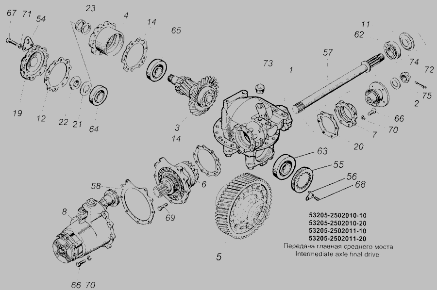 Схема среднего редуктора камаз 5320