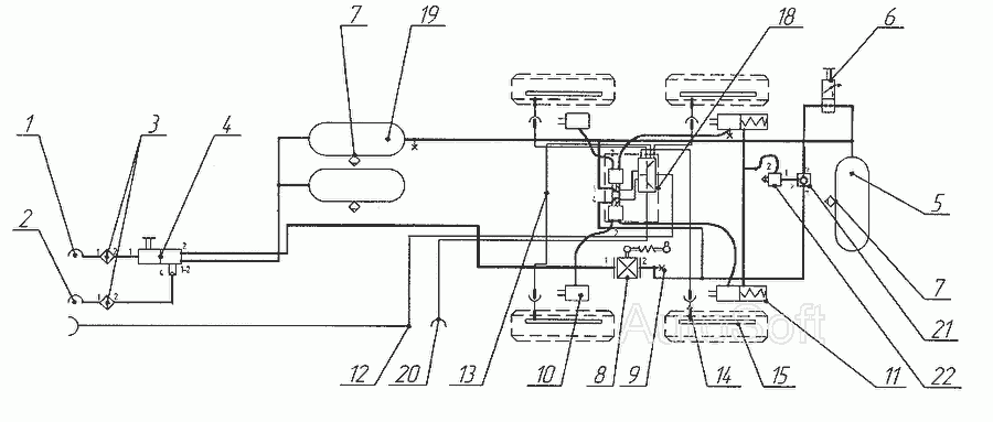 Воздушная система полуприцепа маз схема