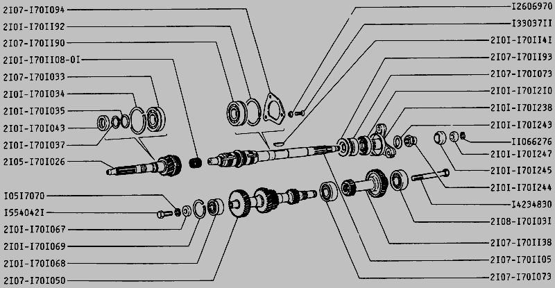 Вторичный вал кпп ваз 2107 5 ступка схема